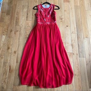 Red lace grad dress